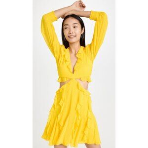 Alice + Olivia Mitzi Combo Cutout Godet Yellow Ruffle Dress, Size 2, NWT! $495